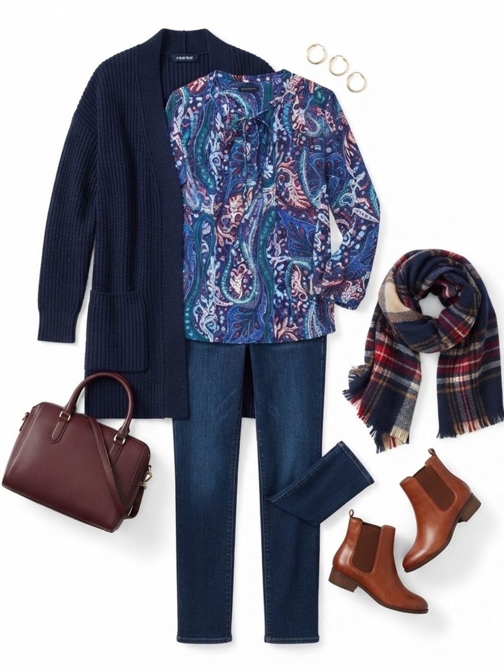 Lands' End Women's Blue Paisley Print Blouse – Size 14 – 100% Polyester – EUC